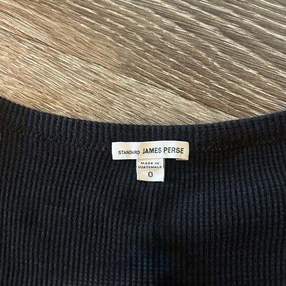 EUC James Perse Thermal Long Sleeve Maxi Dress Black Cotton Scoop Neck Rib Knit - Picture 8 of 16